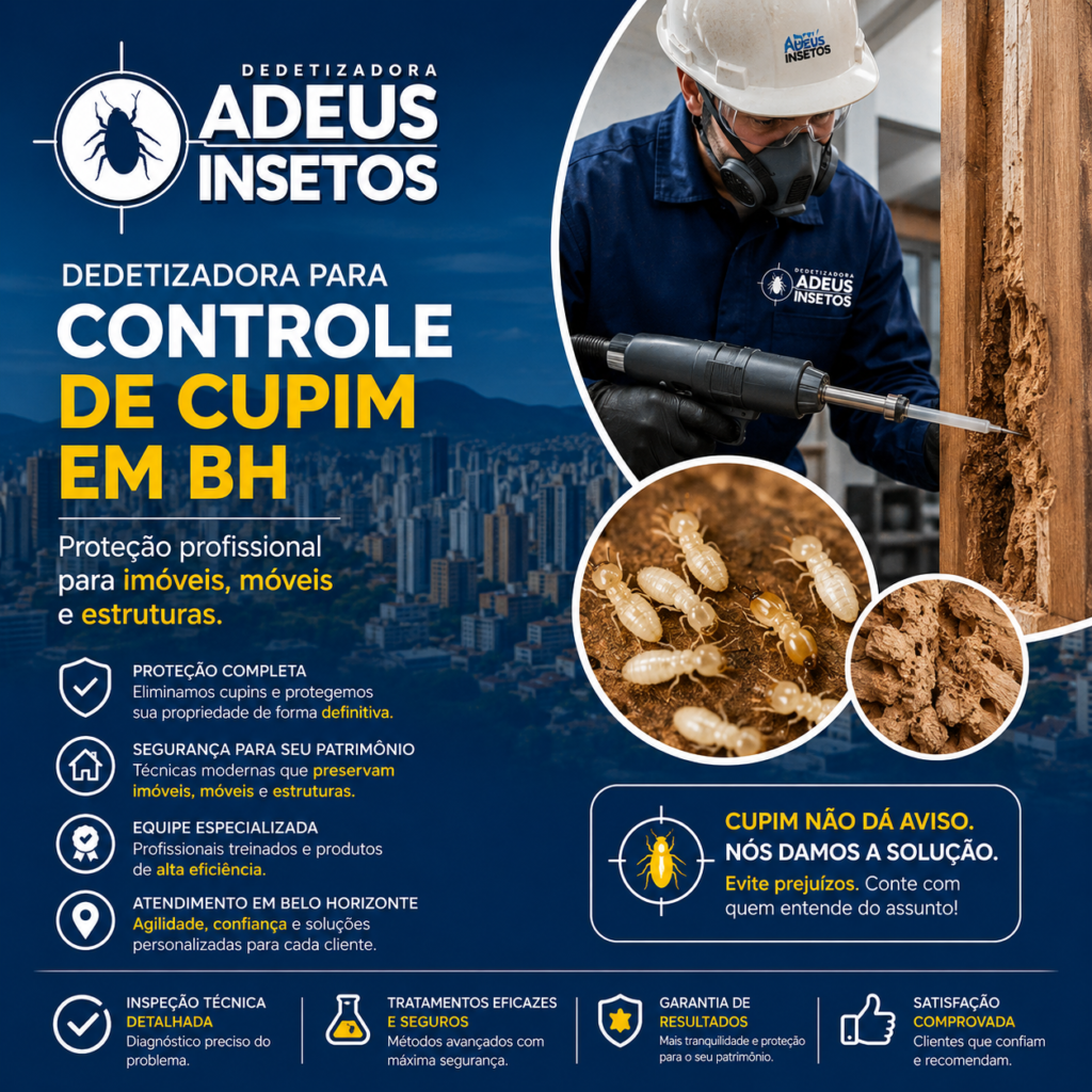 Dedetizadora para Controle de Cupim em BH proteção profissional para imóveis, móveis e estruturas